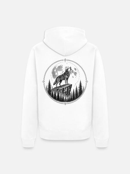 Wolf im Dunkelwald Emblem - Unisex Premium Bio Zip Hoodie - Weiß