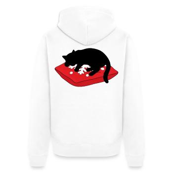 gatto_cucciolo_nero_dorme_su_un_cuscino_inverna - Unisex Premium Bio Zip Hoodie - Weiß - Hinten - Thijin (182cm)