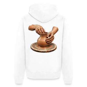 Hands Shaping Clay – Pottery Wheel Art - Unisex Premium Bio Zip Hoodie - Weiß - Hinten - Thijin (182cm)