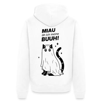 Miau äh ich meine Buuh! - Katze Gespenst Halloween - Unisex Premium Bio Zip Hoodie - Weiß - Hinten - Thijin (182cm)