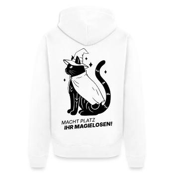 Macht Platz ihr Magielosen! – Schwarze Katze Hexe - Unisex Premium Bio Zip Hoodie - Weiß - Hinten - Thijin (182cm)