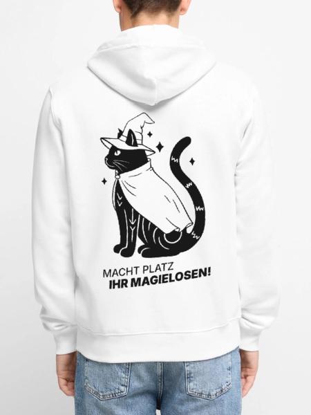 Macht Platz ihr Magielosen! – Schwarze Katze Hexe - Unisex Premium Bio Zip Hoodie - Weiß - Hinten - Thijin (182cm)