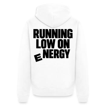 Energie geht zur Neige – lustiger fallender Brief - Unisex Premium Bio Zip Hoodie - Weiß - Hinten - Thijin (182cm)
