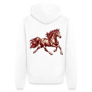 Galoppierendes Pferd Vintage-Gravur Burgund - Unisex Premium Bio Zip Hoodie - Weiß - Hinten - Thijin (182cm)