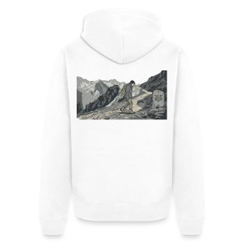 Wanderer auf bergigem Pfad - Unisex Premium Bio Zip Hoodie - Weiß - Hinten - Thijin (182cm)