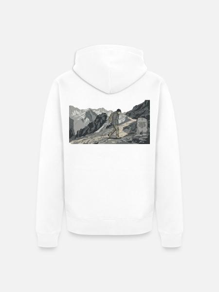 Wanderer auf bergigem Pfad - Unisex Premium Bio Zip Hoodie - Weiß