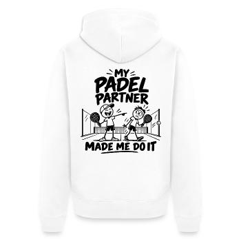 Mein Padel-Partner hat mich dazu gebracht | Lustiger Padel - Unisex Premium Bio Zip Hoodie - Weiß - Hinten - Thijin (182cm)
