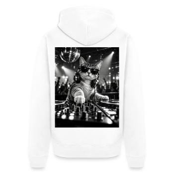 Katze DJ mit Plattenspieler Minimal Techno - Unisex Premium Bio Zip Hoodie - Weiß - Hinten - Thijin (182cm)