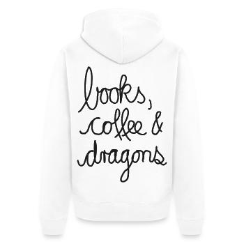 Books, Coffee & Dragons – Design für Leseratten - Unisex Premium Bio Zip Hoodie - Weiß - Hinten - Thijin (182cm)