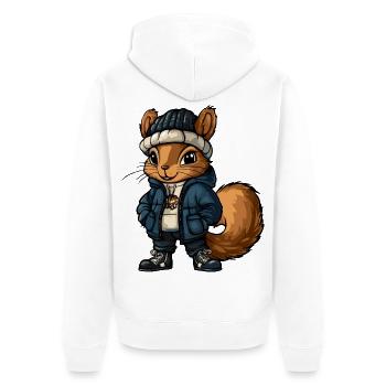 Eichhörnchen mit Winterjacke und Mütze - Unisex Premium Bio Zip Hoodie - Weiß - Hinten - Thijin (182cm)