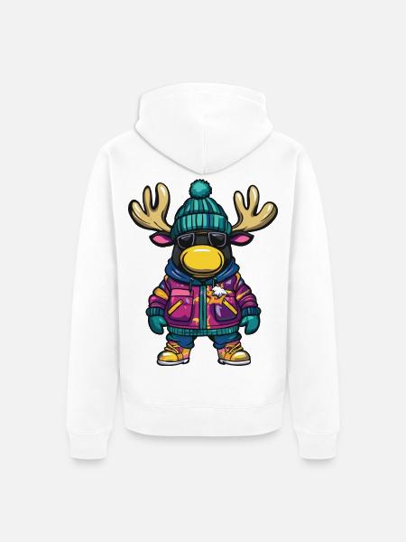 Elch mit Winterjacke und Sonnenbrille - Unisex Premium Bio Zip Hoodie - Weiß