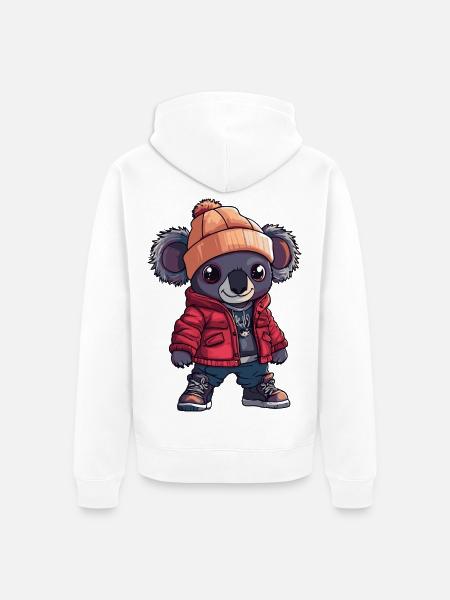 Koala mit Winterjacke und Mütze - Unisex Premium Bio Zip Hoodie - Weiß