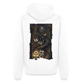 Magische Bibliothek – Fantasy Bücher Kunst - Unisex Premium Bio Zip Hoodie - Weiß - Hinten - Thijin (182cm)