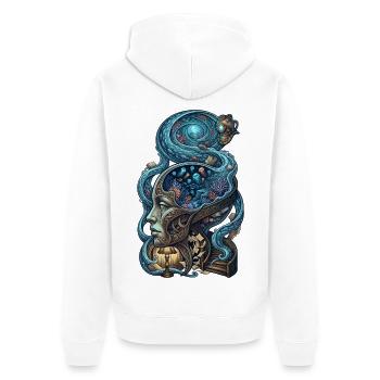 Surreales Ozean Gehirn – Fantasy Kunst - Unisex Premium Bio Zip Hoodie - Weiß - Hinten - Thijin (182cm)