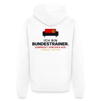 Sofa-Bundestrainer Handball - Unisex Premium Bio Zip Hoodie - Weiß - Hinten - Thijin (182cm)