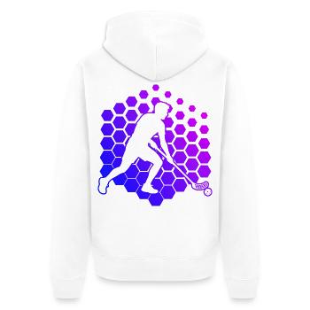 Die Unihockeyspieler und Floorball passen zusammen - Unisex Premium Bio Zip Hoodie - Weiß - Hinten - Thijin (182cm)