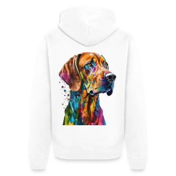 Rhodesian Ridgeback Bunte Pop Art Splash Art Hund - Unisex Premium Bio Zip Hoodie - Weiß - Hinten - Thijin (182cm)