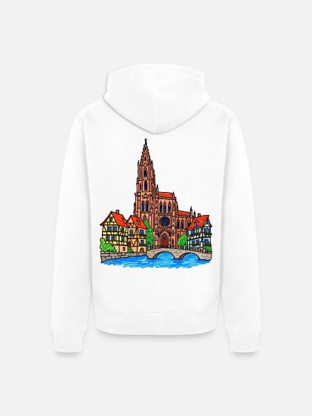 Straßburg Skyline im Wachsmalstil - Unisex Premium Bio Zip Hoodie - Weiß