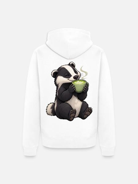 Dachs mit Matcha Latte - Unisex Premium Bio Zip Hoodie - Weiß