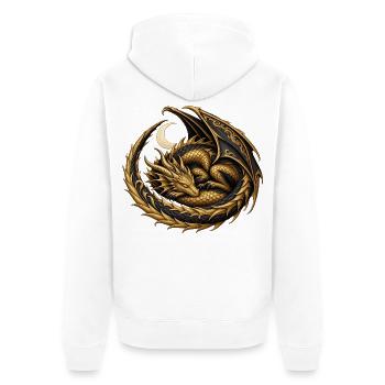 Goldfarbener Monddrache - Unisex Premium Bio Zip Hoodie - Weiß - Hinten - Thijin (182cm)
