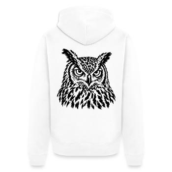 Uhu – Majestätisches Schwarz Weiß Eulenporträt - Unisex Premium Bio Zip Hoodie - Weiß - Hinten - Thijin (182cm)