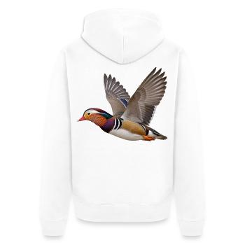 Mandarinente im Flug – farbenfroher Wasservogel - Unisex Premium Bio Zip Hoodie - Weiß - Hinten - Thijin (182cm)