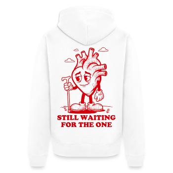 Das Herz wartet immer noch auf die Eine - Unisex Premium Bio Zip Hoodie - Weiß - Hinten - Thijin (182cm)