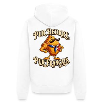 Reine Butter, reines französisches lustiges Schnurrbart-Croissant - Unisex Premium Bio Zip Hoodie - Weiß - Hinten - Thijin (182cm)