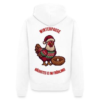 Hühnerhalter Winterpause – Nächstes Ei im Frühling - Unisex Premium Bio Zip Hoodie - Weiß - Hinten - Thijin (182cm)