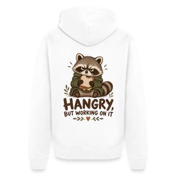 Hangry Waschbär mit Sandwich - Unisex Premium Bio Zip Hoodie - Weiß - Hinten - Thijin (182cm)