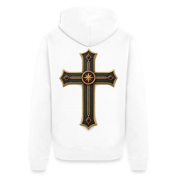 Gothic Kreuz mit Goldrändern - Unisex Premium Bio Zip Hoodie - Weiß - Hinten - Thijin (182cm)