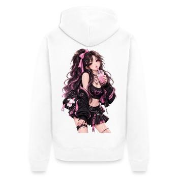 Gothic und Bubble Tea – Pinkes Anime-Motiv - Unisex Premium Bio Zip Hoodie - Weiß - Hinten - Thijin (182cm)