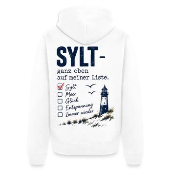 Sylt ganz oben auf meiner Liste - Unisex Premium Bio Zip Hoodie - Weiß - Hinten - Thijin (182cm)