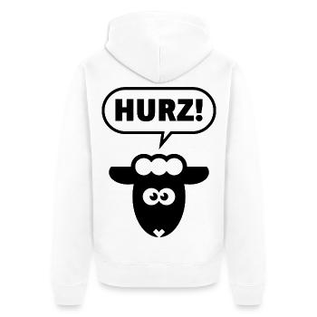 Hurz! (Lamm / Black / Lustig / Total Normal / POS) - Unisex Premium Bio Zip Hoodie - Weiß - Hinten - Thijin (182cm)