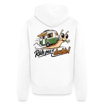 Wohnmobil-Humor-Aufkleber – Pas und doppeltes Beschwerden! - Unisex Premium Bio Zip Hoodie - Weiß - Hinten - Thijin (182cm)