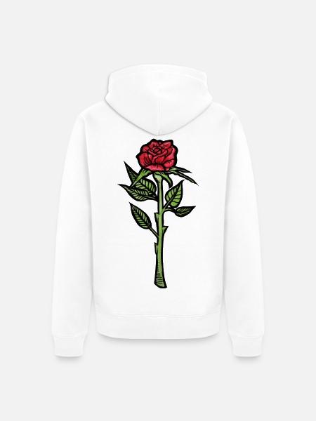 Karmesinrote Rose auf schwarzem Hintergrund - Unisex Premium Bio Zip Hoodie - Weiß
