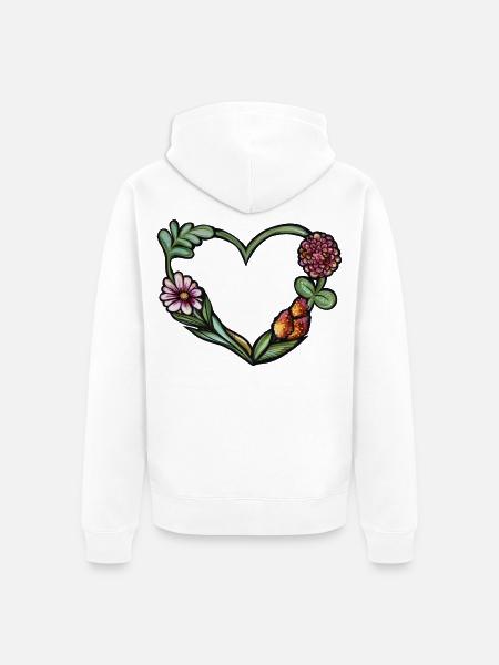 Aquarellrahmen mit Blumenherz - Unisex Premium Bio Zip Hoodie - Weiß