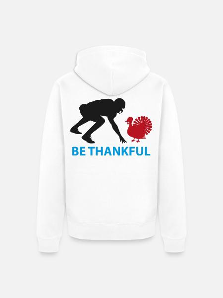 Sei dankbar, Truthahn-Silhouette - Unisex Premium Bio Zip Hoodie - Weiß