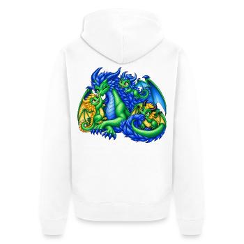 Liebevolle Drachenmama mit drei süßen Drachenbabys - Unisex Premium Bio Zip Hoodie - Weiß - Hinten - Thijin (182cm)