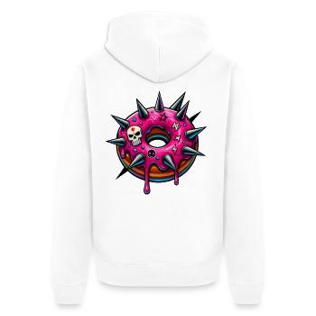 Punk Donut mit pinker Glasur und Totenköpfen - Unisex Premium Bio Zip Hoodie - Weiß - Hinten - Thijin (182cm)