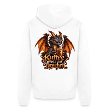 Kaffee weckt den Drachen – Lustiger Drache - Unisex Premium Bio Zip Hoodie - Weiß - Hinten - Thijin (182cm)