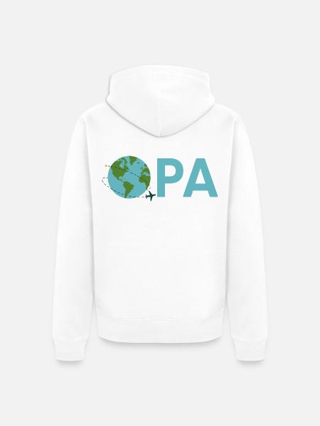 Opa mit Weltkugel – Hellblau - Unisex Premium Bio Zip Hoodie - Weiß