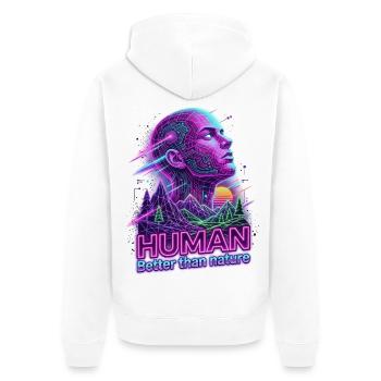 Human_-_better_than_Nature_-_Retrowave - Unisex Premium Bio Zip Hoodie - Weiß - Hinten - Thijin (182cm)