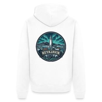 Reykjavik Island Reiseabzeichen Kirchensouvenir - Unisex Premium Bio Zip Hoodie - Weiß - Hinten - Thijin (182cm)