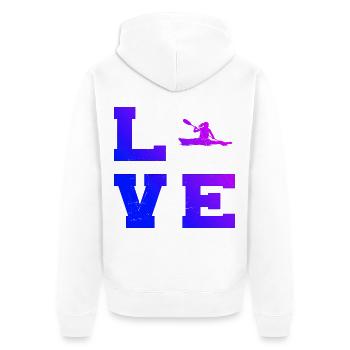 Geschenkidee für eine Wildwasserfahrerin mit Kajak - Unisex Premium Bio Zip Hoodie - Weiß - Hinten - Thijin (182cm)