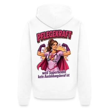 Pflegekraft Superheldin Motiv - Unisex Premium Bio Zip Hoodie - Weiß - Hinten - Thijin (182cm)