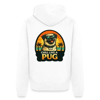 Mops mit Sonnenbrille und Palmen im Retrolook - Unisex Premium Bio Zip Hoodie - Weiß - Hinten - Thijin (182cm)