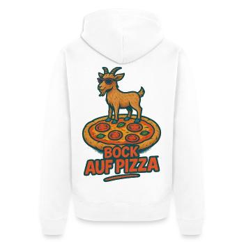 Bock auf Pizza lustiger Ziegenbock im Retrolook - Unisex Premium Bio Zip Hoodie - Weiß - Hinten - Thijin (182cm)