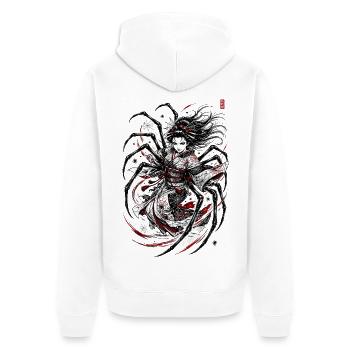 Spinnenfrau im schwarzen Kimono - Unisex Premium Bio Zip Hoodie - Weiß - Hinten - Thijin (182cm)