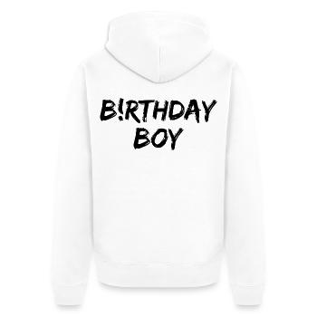 BiRTHDAY BOY, GEBURTSTAGSKIND, HAPPY BIRTHDAY MANN - Unisex Premium Bio Zip Hoodie - Weiß - Hinten - Thijin (182cm)